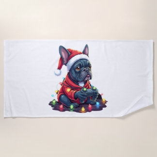 French Bulldog Video Game Controller Light Snow Sa Beach Towel