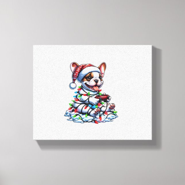 French Bulldog Video Game Controller Light Snow Sa Canvas Print (Front)