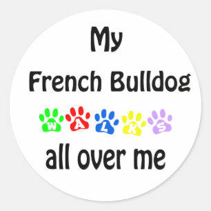 French Bulldog Walks Design Classic Round Sticker