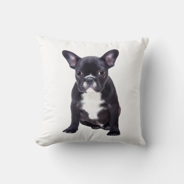French Bulldog Water Colour Art Painting Throw Pillow (Front)