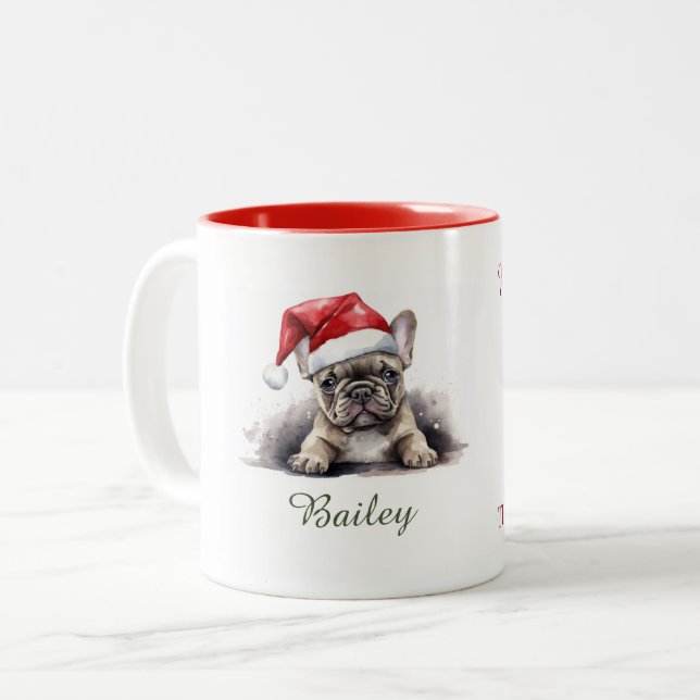 French Bulldog Watercolor Christmas Mug (Front Left)