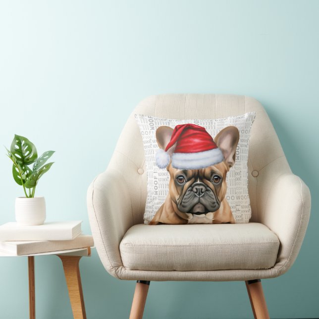 French Bulldog Watercolor Christmas Throw Pillow (Chair)
