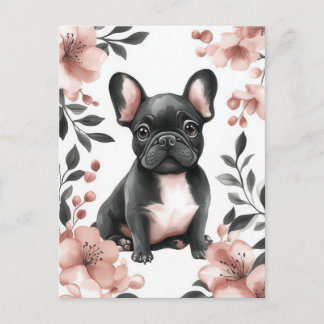French Bulldog Watercolor Floral Postcard