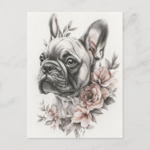 French Bulldog Watercolor Floral Postcard