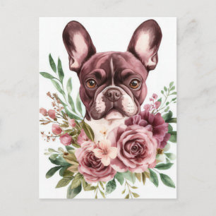 French Bulldog Watercolor Floral Postcard