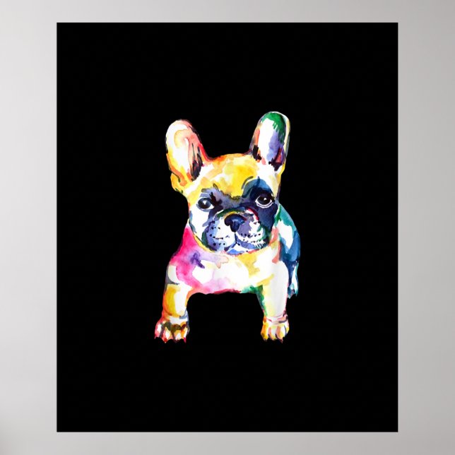 French Bulldog Watercolor Hand Drawing Gift Poster (Front)