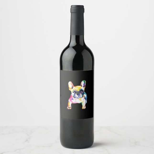 French Bulldog Watercolor Hand Drawing Gift Wine Label (Front)