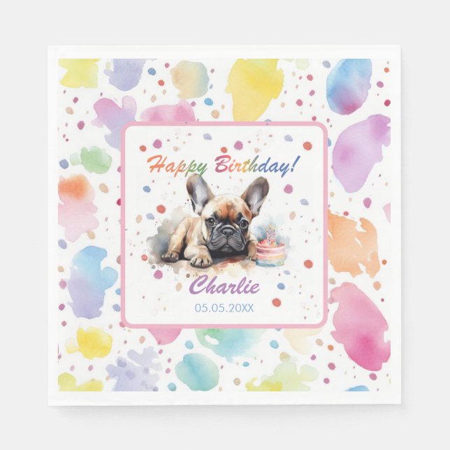 French Bulldog Watercolor Paper Napkins (Front)