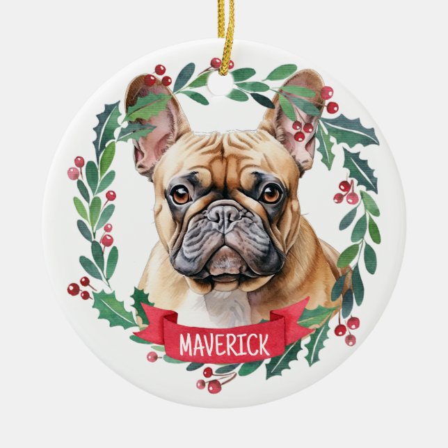French Bulldog Watercolor Personalized Pet Dog Ceramic Ornament (Front)