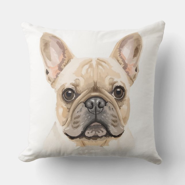 French Bulldog Watercolor Throw Pillow Neutral (Front)