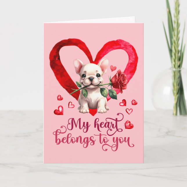 French Bulldog Watercolor Valentines Day card (Front)