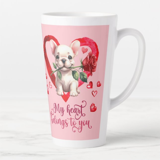 French Bulldog Watercolor Valentines Day Latte Mug (Right)