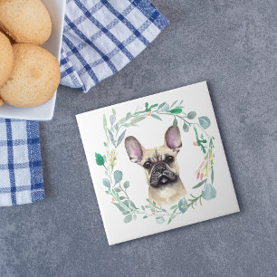 French Bulldog Watercolor Wreath Tile