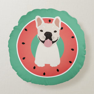 French Bulldog Watermelon Fruit Round Pillow