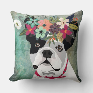 French Bulldog Wearing a Flower Crown Throw Pillow