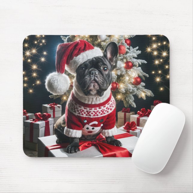 French Bulldog Wearing a Santa Hat Mouse Pad (With Mouse)