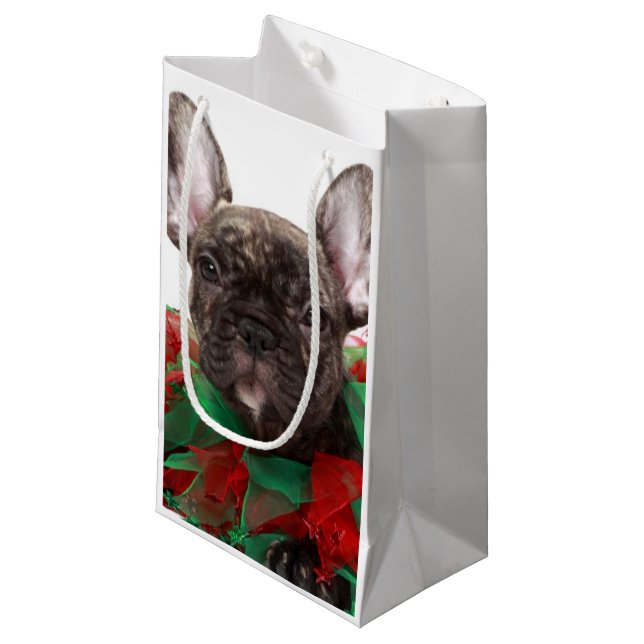 French bulldog wearing Christmas collar Small Gift Bag (Front Angled)