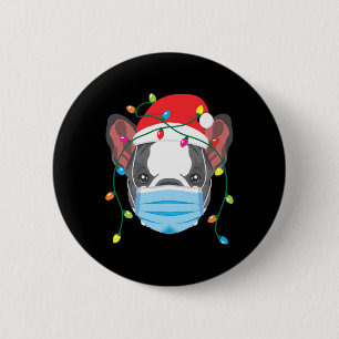French Bulldog Wearing Christmas Mask Holiday Funn 2 Inch Round Button