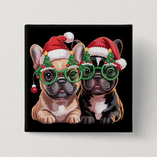 French Bulldog Wearing Christmas Tree Glasses  2 Inch Square Button
