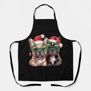 French Bulldog Wearing Christmas Tree Glasses  Apron
