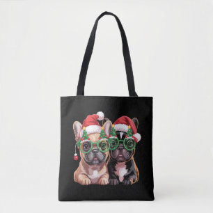 French Bulldog Wearing Christmas Tree Glasses Tote Bag