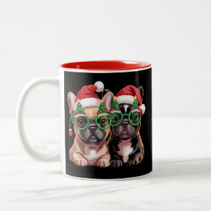French Bulldog Wearing Christmas Tree Glasses  Two-Tone Coffee Mug