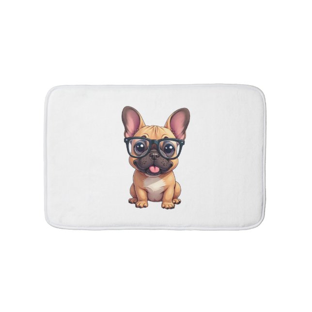 French Bulldog Wearing Glasses Bath Mat (Front)