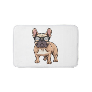 French Bulldog Wearing Glasses  Bath Mat
