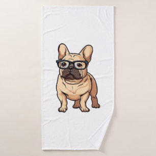 French Bulldog Wearing Glasses Bath Towel