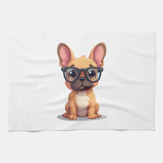 French Bulldog Wearing Glasses Copy Kitchen Towel (Horizontal)