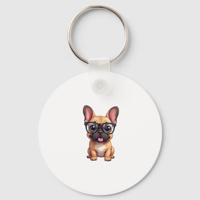 French Bulldog Wearing Glasses Keychain (Front)