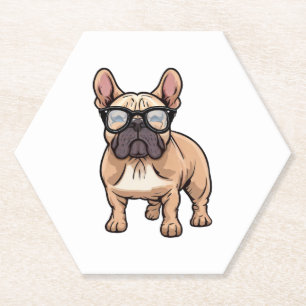 French Bulldog Wearing Glasses  Paper Coaster