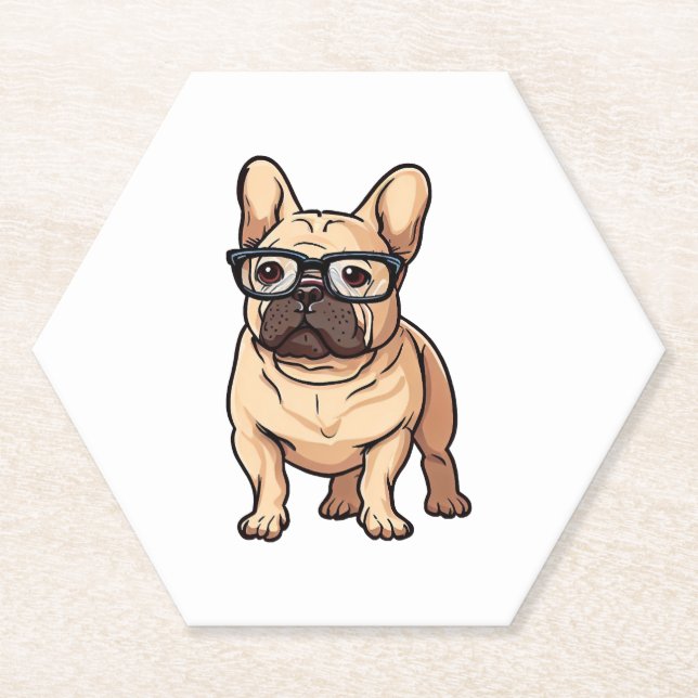 French Bulldog Wearing Glasses Paper Coaster (Front)