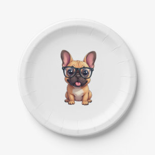 French Bulldog Wearing Glasses Paper Plate