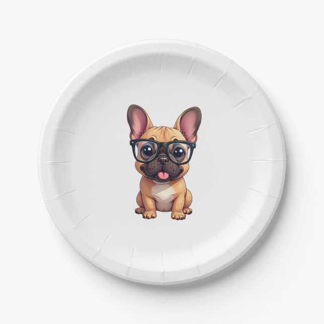 French Bulldog Wearing Glasses Paper Plate (Front)