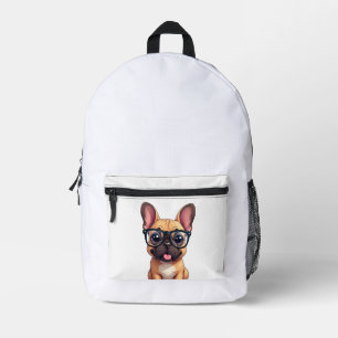 French Bulldog Wearing Glasses Printed Backpack