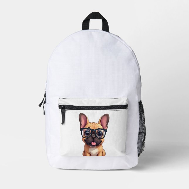 French Bulldog Wearing Glasses Printed Backpack (Front)
