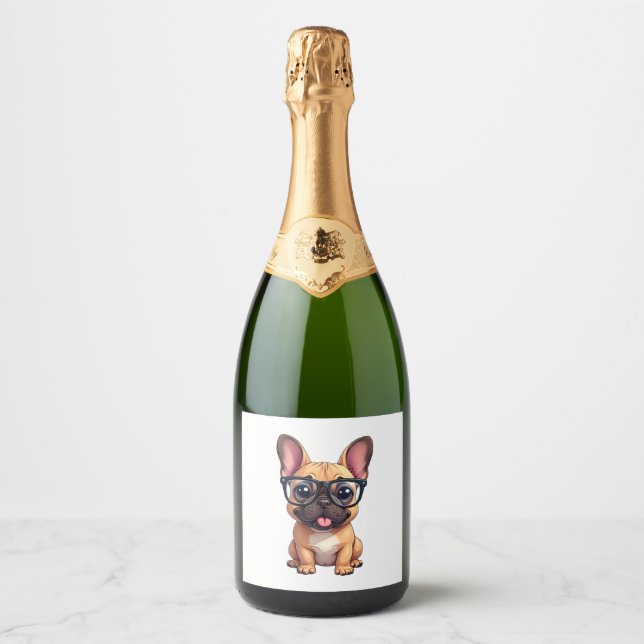 French Bulldog Wearing Glasses Sparkling Wine Label (Front)