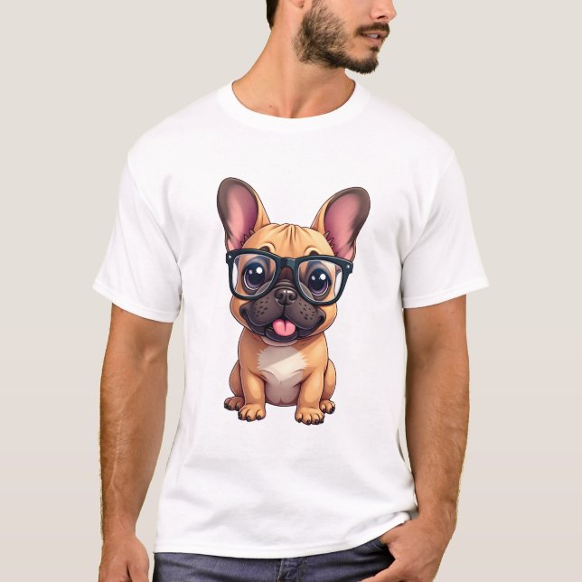 French Bulldog Wearing Glasses T-Shirt (Front)