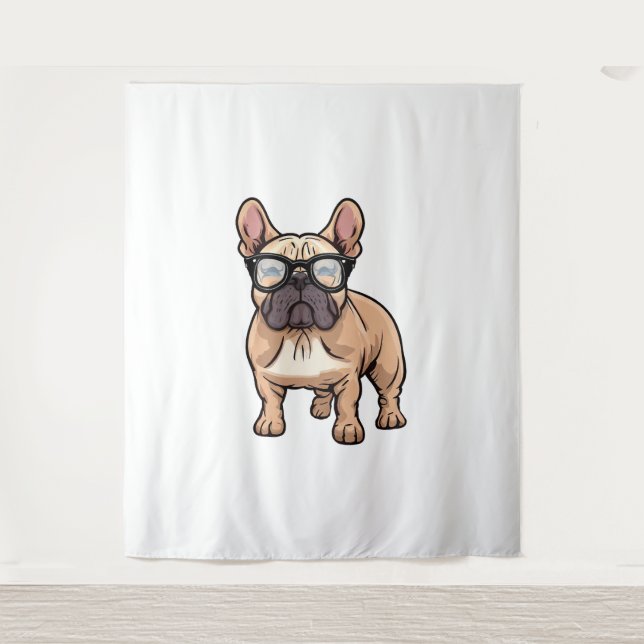 French Bulldog Wearing Glasses  Tapestry (Front)