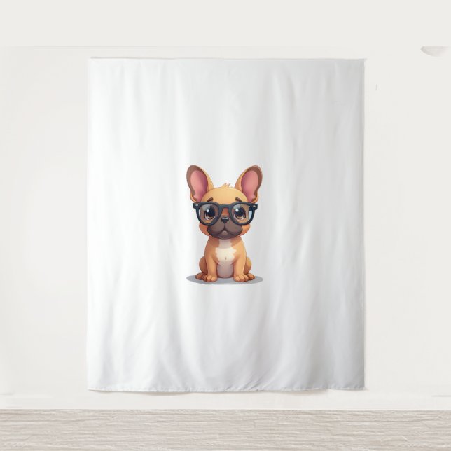 French Bulldog Wearing Glasses  Tapestry (Front)