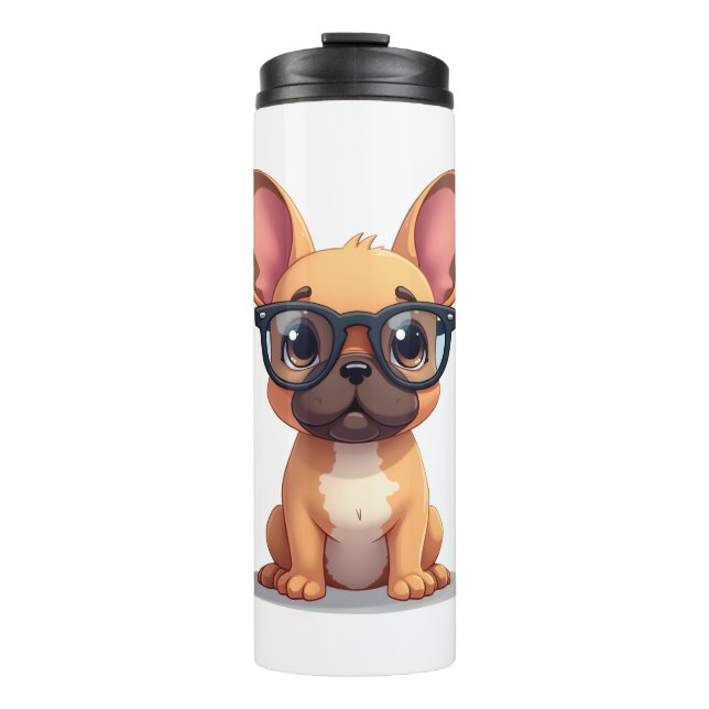 French Bulldog Wearing Glasses  Thermal Tumbler (Front)