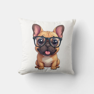 French Bulldog Wearing Glasses Throw Pillow