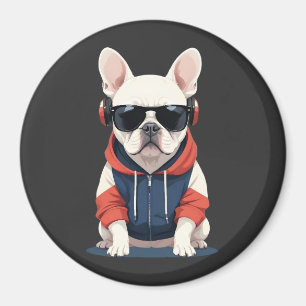 French Bulldog Wearing Hoodie Funny Cool Music Magnet