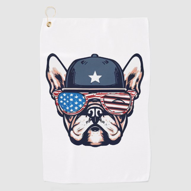 French Bulldog Weekend Party 4th of July Golf Towel (Front)