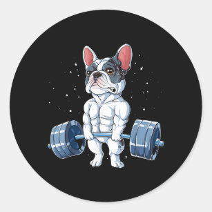 French Bulldog Weightlifting Funny Deadlift Gym Classic Round Sticker