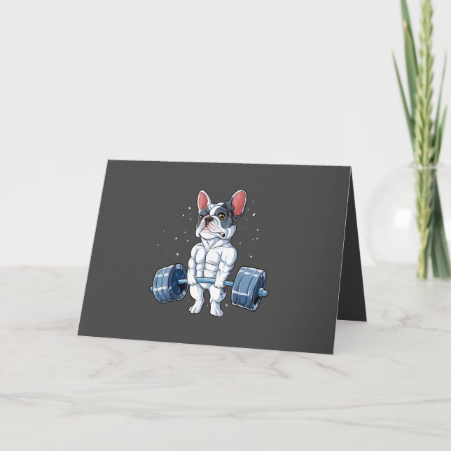 French Bulldog Weightlifting Funny Deadlift Gym Holiday Card (Front)