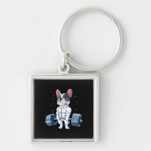 French Bulldog Weightlifting Funny Deadlift Gym Keychain