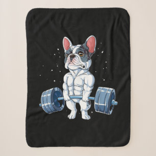 French Bulldog Weightlifting Funny Deadlift Gym Sherpa Blanket