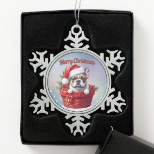 French Bulldog Weihnachtskorb  Christmas  Snowflake Pewter Christmas Ornament
